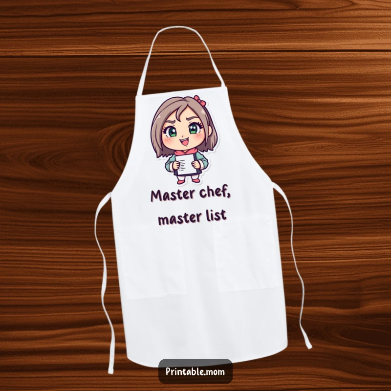 Funny Mom Chef Apron with a determined character ready to tackle kitchen tasks, practical and amusing, a great funny gift.