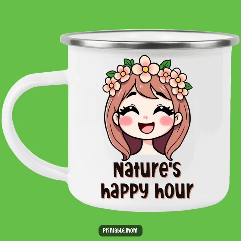 Adventure-Ready Funny Mom Giggling Flower Crown Camping Mug: Sip with Joy Outdoors