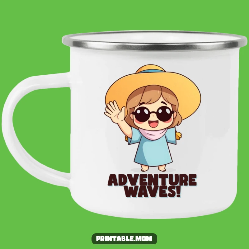 Adventure-Ready Funny Mom Sun Hat Waving Camping Mug: Sip with Sunny Vibes Outdoors