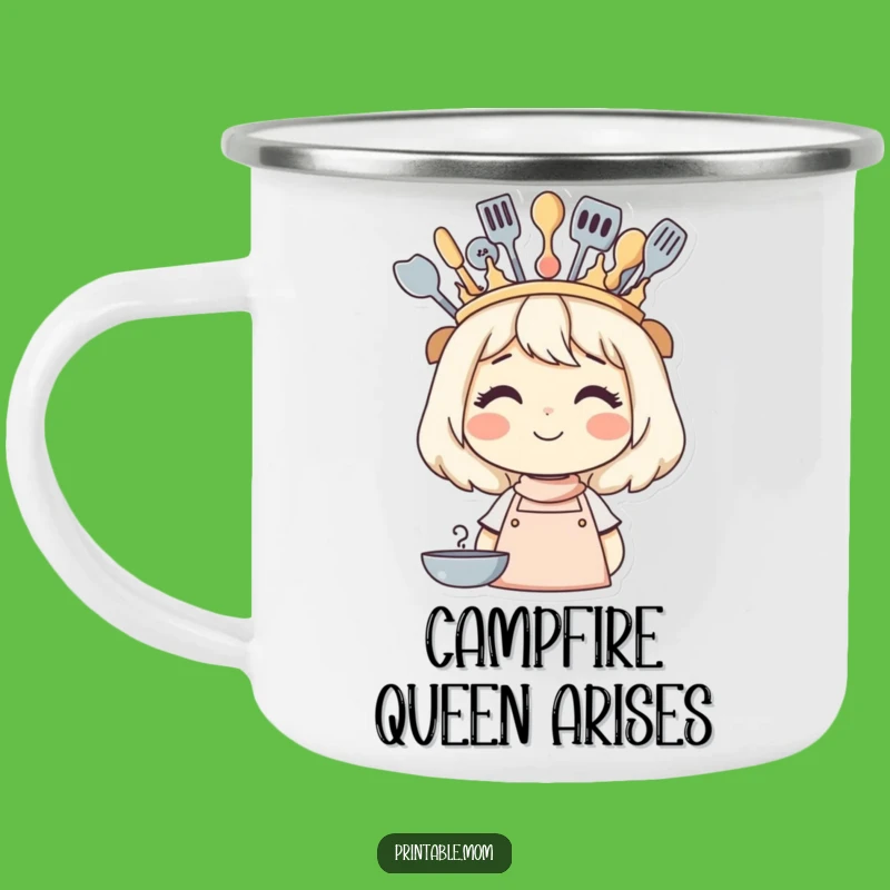 Funny Mom's Enamel Kitchen Queen Crown Camping Mug - Outdoor Humor Gift!