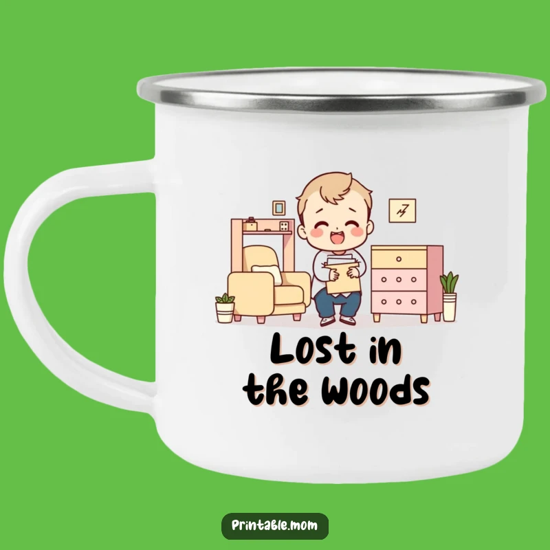 Funny Flat-Pack Furniture Camping Mug: Trail Mix and Tool Humor
