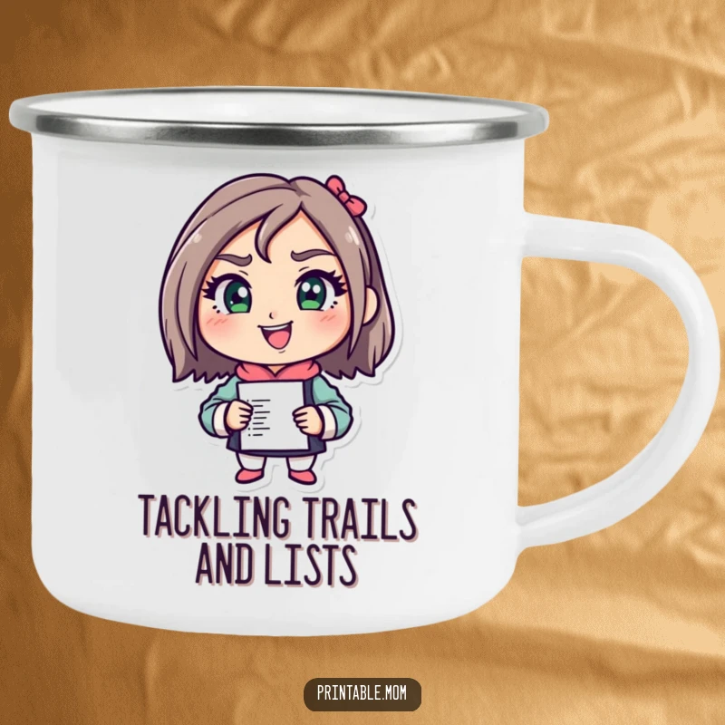 Funny Mom Camping Mug with a determined character ready to tackle adventures, perfect for outdoor enthusiasts and as a funny gift.