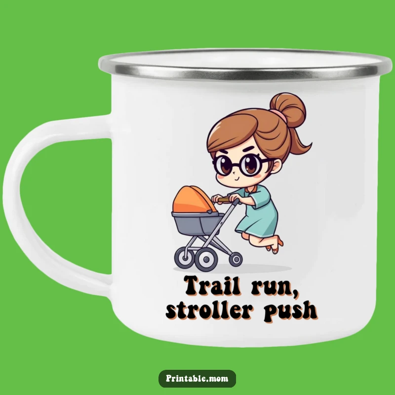 Funny Mom Stroller Race Character Camping Mug: Adventure with Mom's Focus