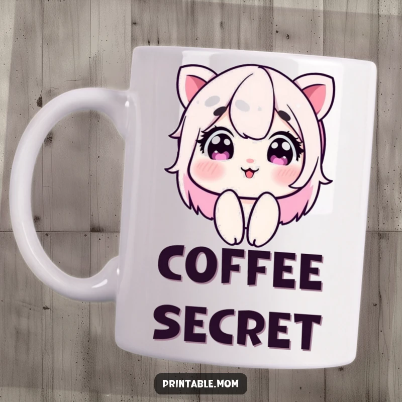 Funny mug featuring a mom character with sparkling eyes winking playfully, conveying mischief and charm, a perfect sassy gift for moms.