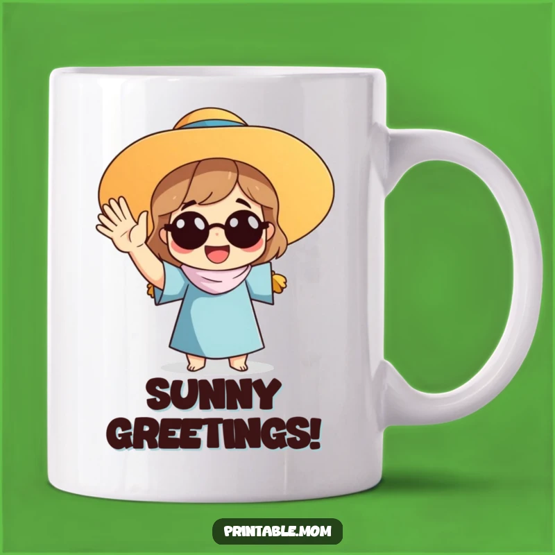 Funny Mom Sun Hat Waving Mug: Perfect Greeting for a Cheerful Mother