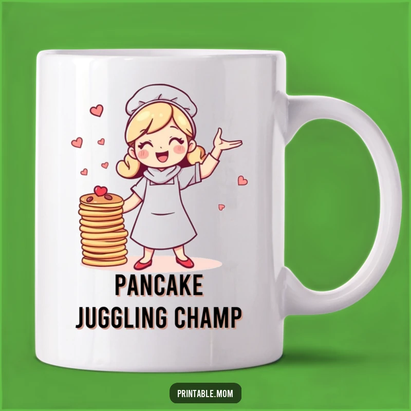 Funny Pancake Mom Mug: Cheerful Mom Juggling Breakfast, Perfect Gift!