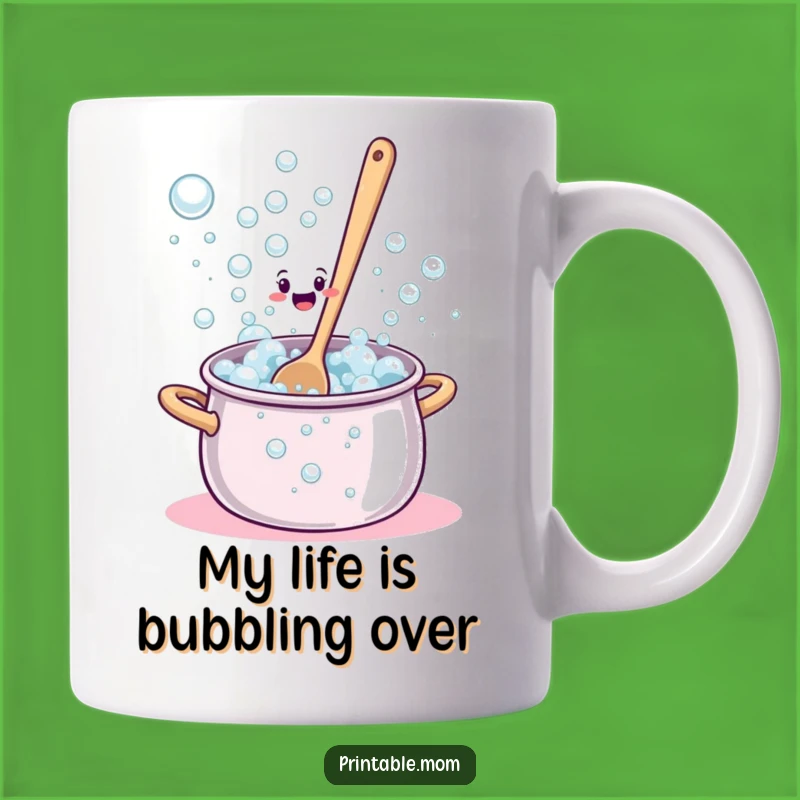 Funny Bewildered Spoon Overflowing Bubbles Mug - A Hilarious Kitchen Mishap Gift