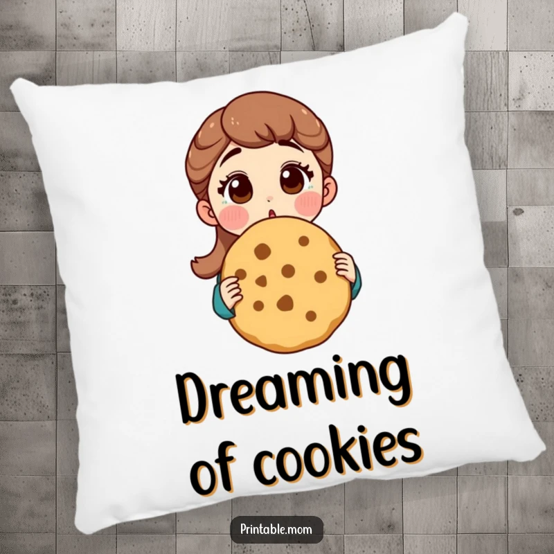 Funny mom pillow with a surprised mom character holding a giant cookie, offering comfort and a touch of humor.