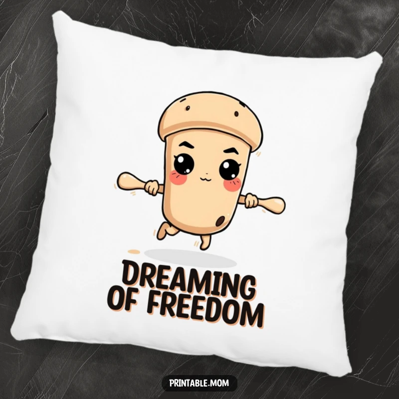 Funny determined rolling pin ready to roll, featured on a soft and humorous pillow for comfort and decor