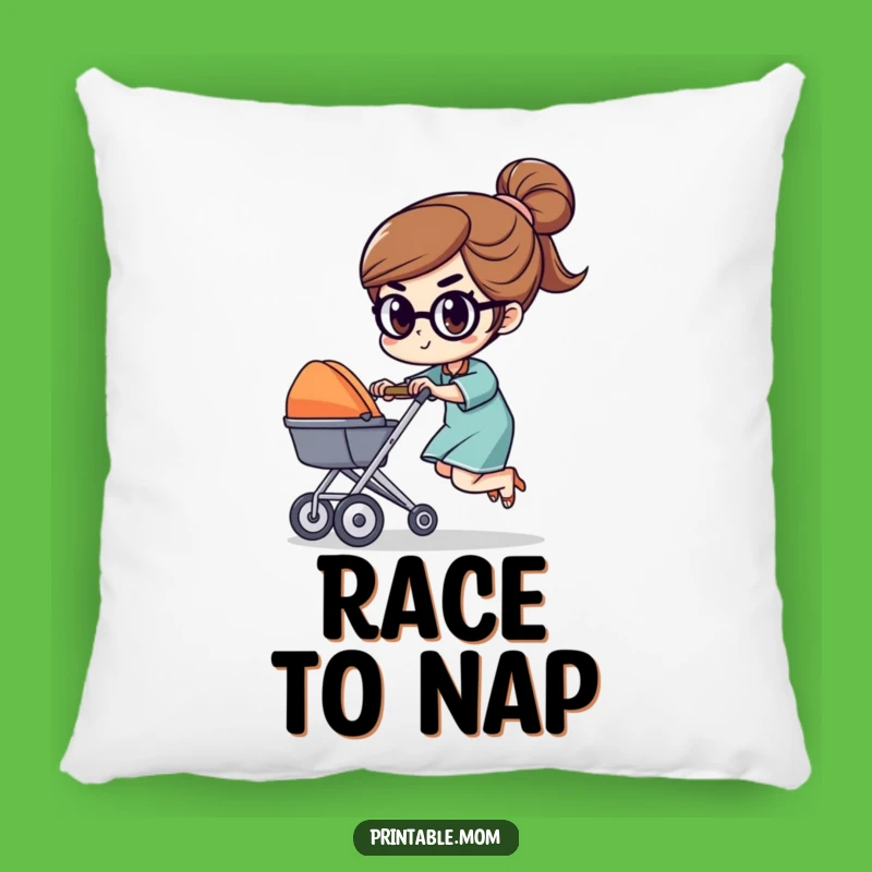 Funny Mom Stroller Race Character Pillow: Comfy and Determined Home Accent