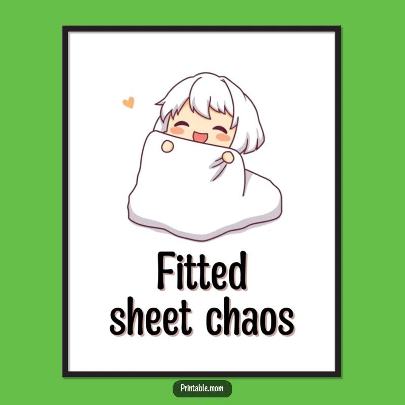 Funny Digital Art Print: Fitted Sheet Fiasco, Instant Decor Gift