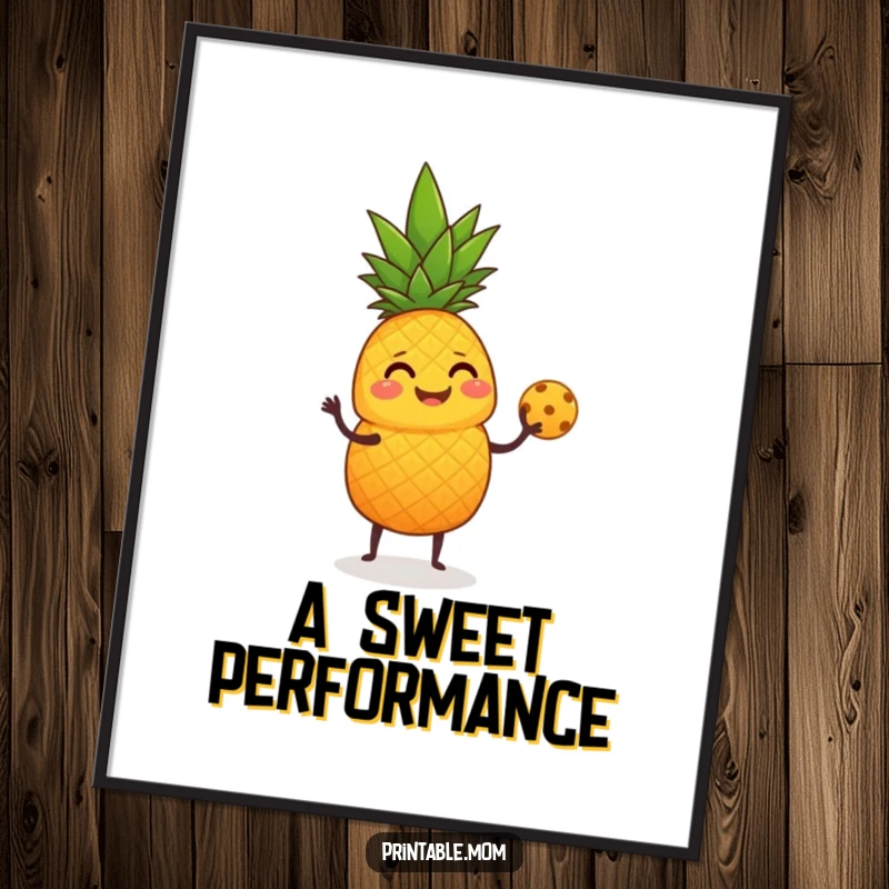 Funny Digital Art Print of a giggling pineapple juggling small fruits with its leafy top.