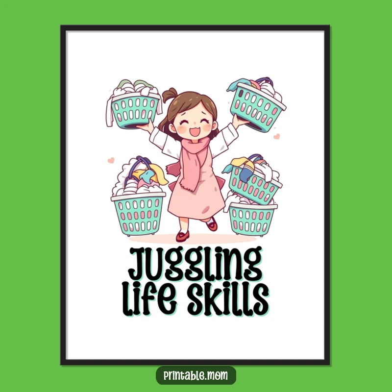 Funny Mom Digital Art: Printable Juggling Laundry Design for Motherhood Decor
