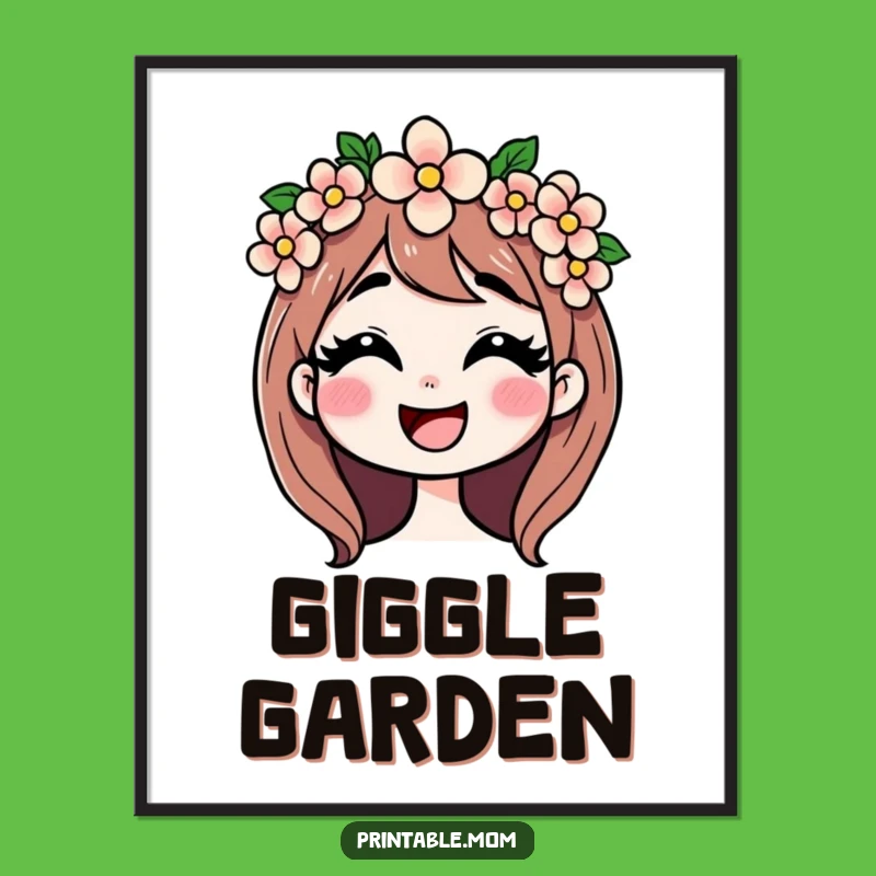 Funny Mom Giggling Flower Crown Digital Art: Instant Joyful Decor for Walls