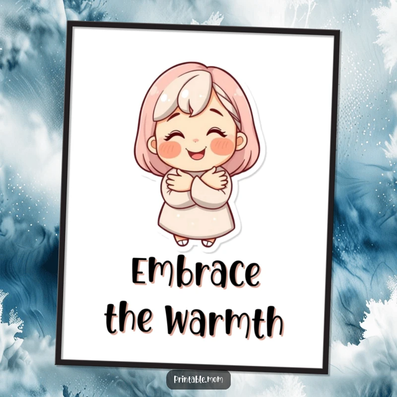 Funny mom character with a radiant smile providing a warm, comforting hug as a digital art print.