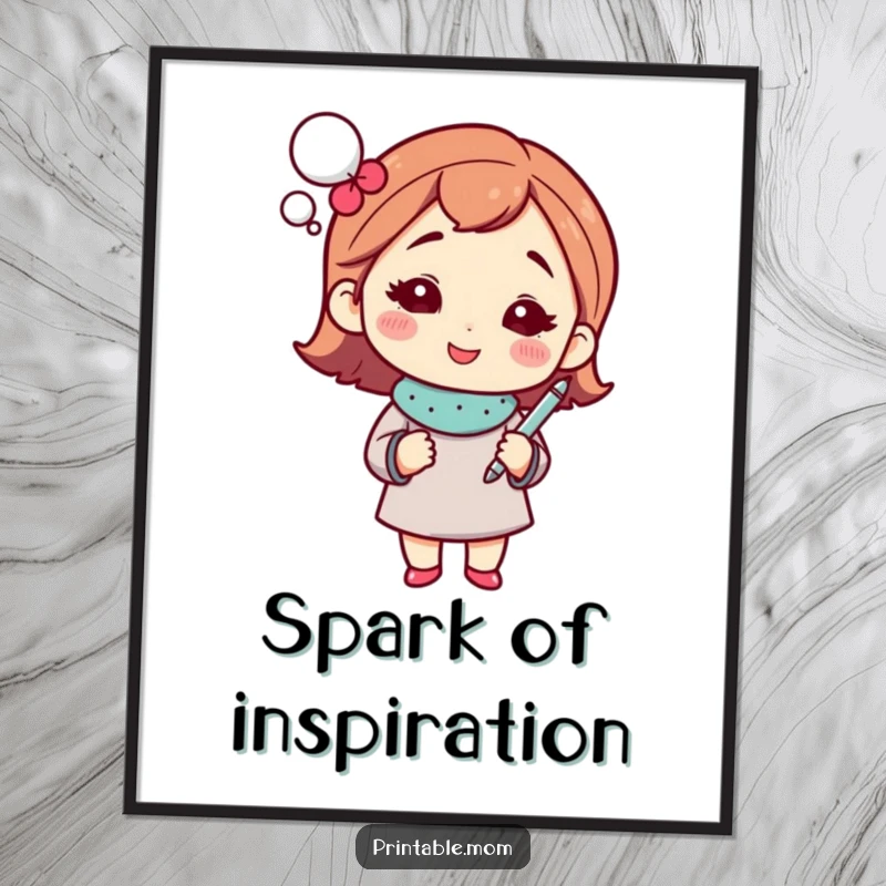 Funny mom digital art print featuring a sparkling thought bubble and pen, symbolizing genius and humor.