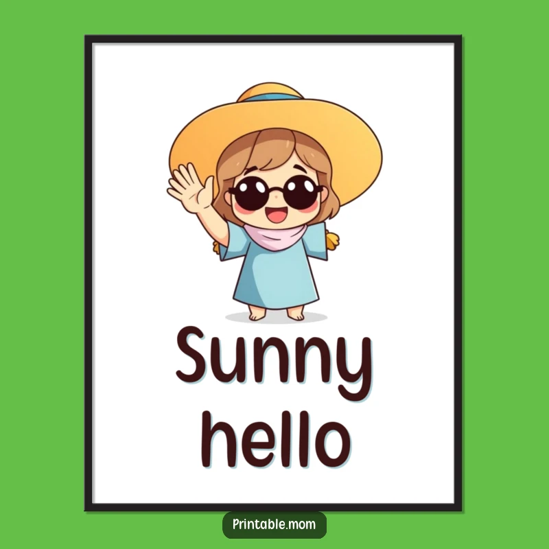 Funny Mom Sun Hat Waving Digital Art: Instant Cheerful Decor for Walls
