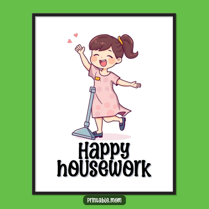 Funny Mom Vacuum Dance Art Print - Joyful Chore Digital Gift