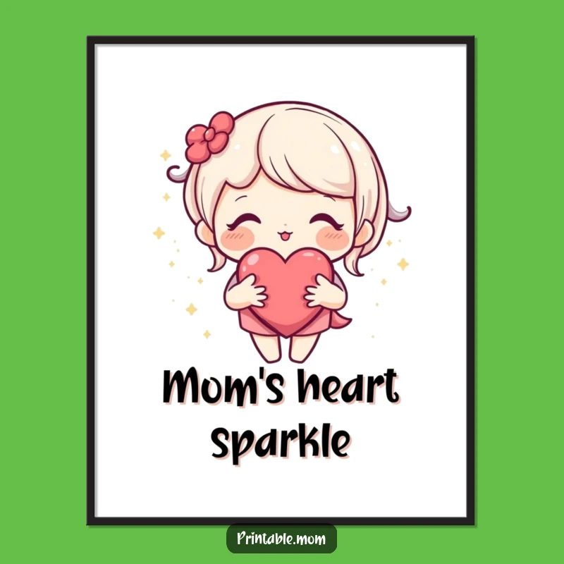 Funny Mom Digital Art - Open Heart Character, Sparkle Love Decor, Instant Gift