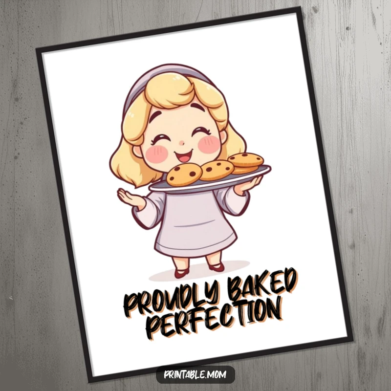 Funny Mom Digital Art Print: A proud mom offering freshly baked cookies, a delightful and funny gift.