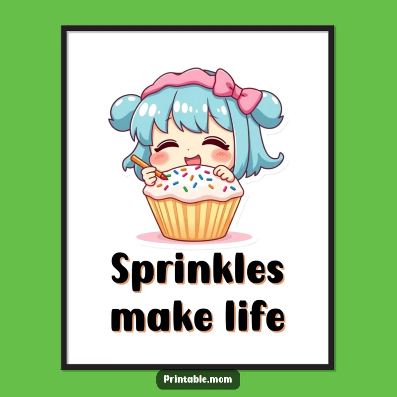 Funny Digital Art Print: Giggling Cupcake Decorator, Instant Sweet Decor Gift