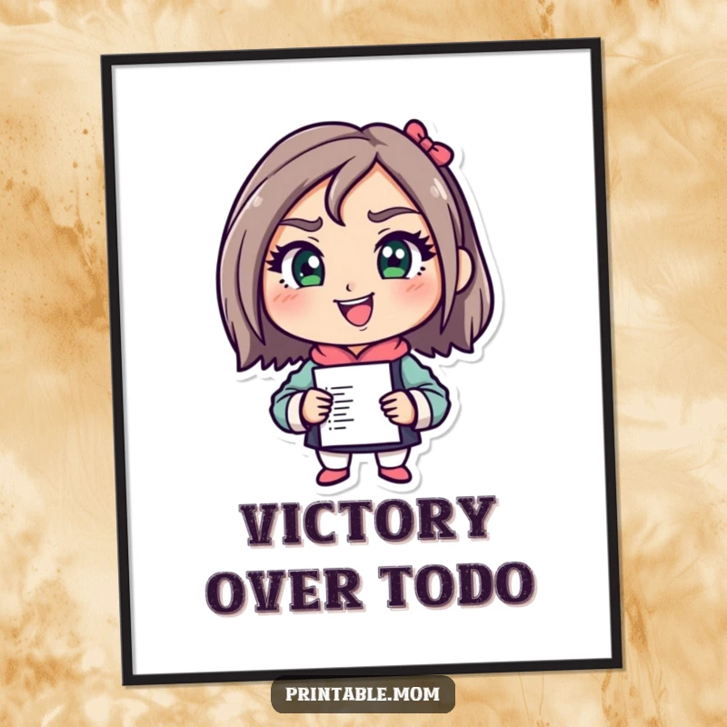 Funny Mom Boss Digital Art Print of a determined character ready to conquer a to-do list, motivational and humorous, a great funny gift.