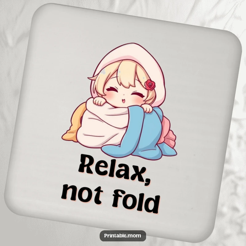 Funny Drink Coaster: Character peeking out from behind a pile of laundry with a wink, a humorous and protective table accessory.