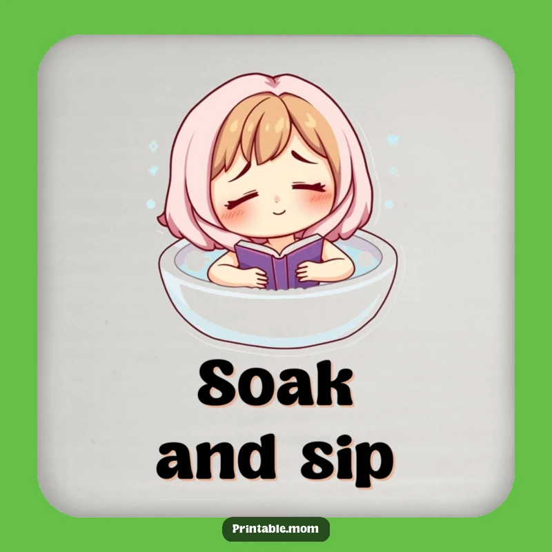 Funny Mom Bath Coaster: Bubble & Book Break, Protect Your Surface Gift!