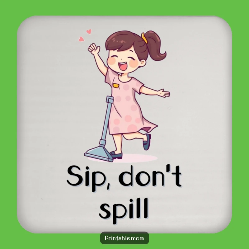 Funny Mom Coaster - Vacuum Dance Chore Drink Gift