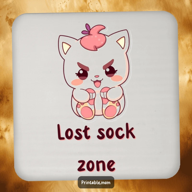 Funny drink coasters featuring a mischievous character hiding small socks, protecting surfaces with humorous, playful style.