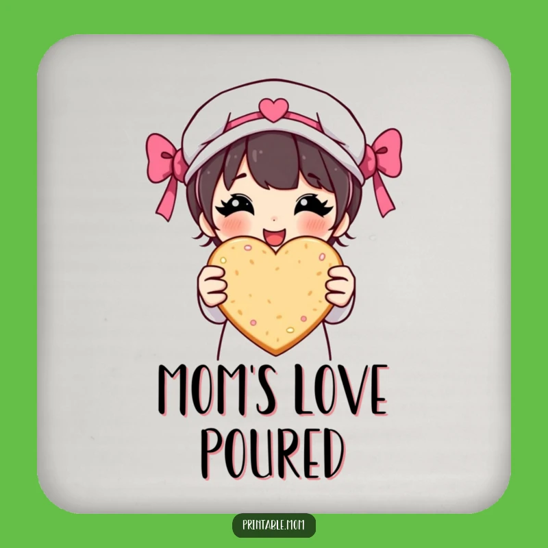 Funny Mom Drink Coaster - Proud Baker Character, Heart Cookie Protector, Gift Set