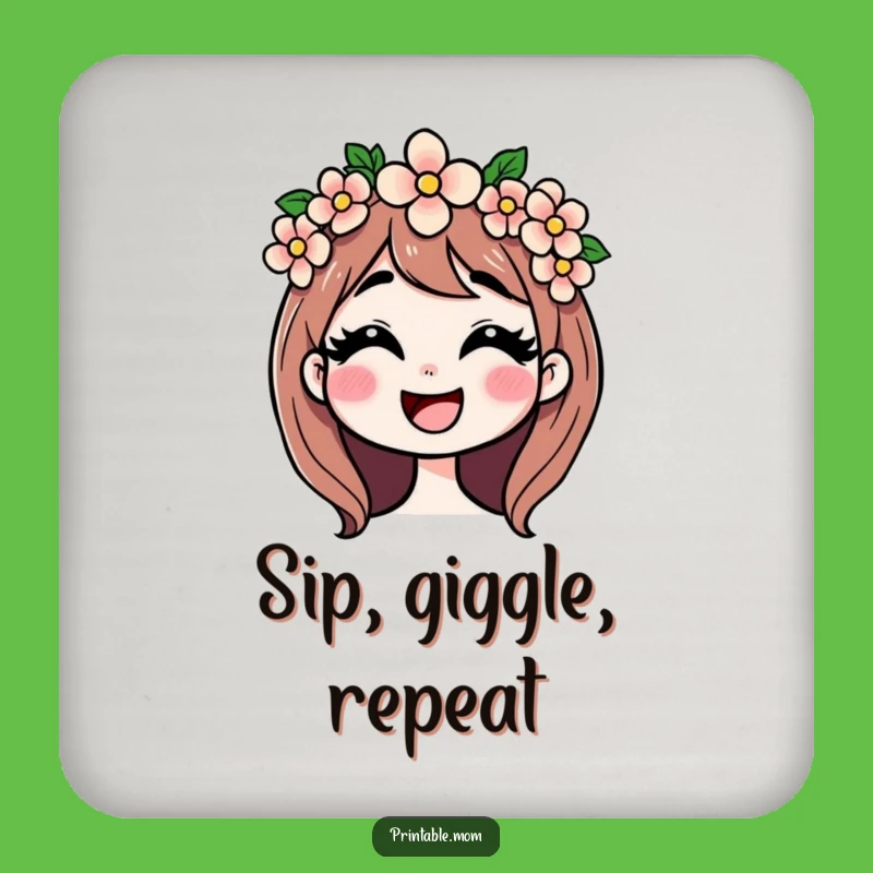 Funny Mom Giggling Flower Crown Coaster Set: Protect Surfaces with Floral Charm