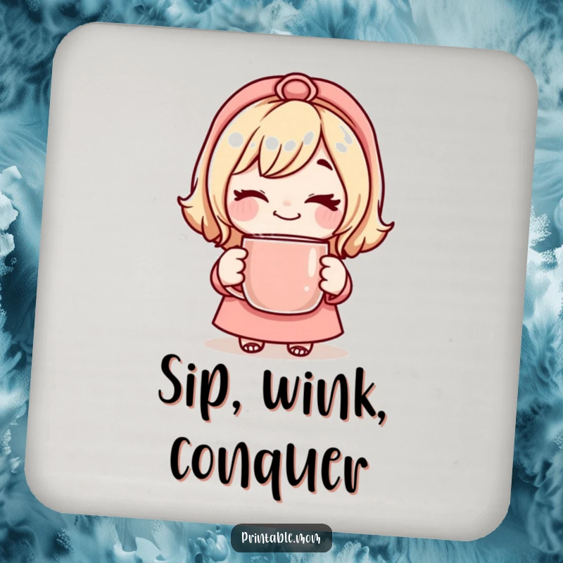 Funny Mom Coaster featuring a mom character with a playful wink, holding a steaming mug.