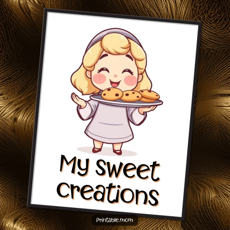 Funny Mom Poster: Artwork of a proud mom character offering freshly baked cookies, a delightful and funny gift.