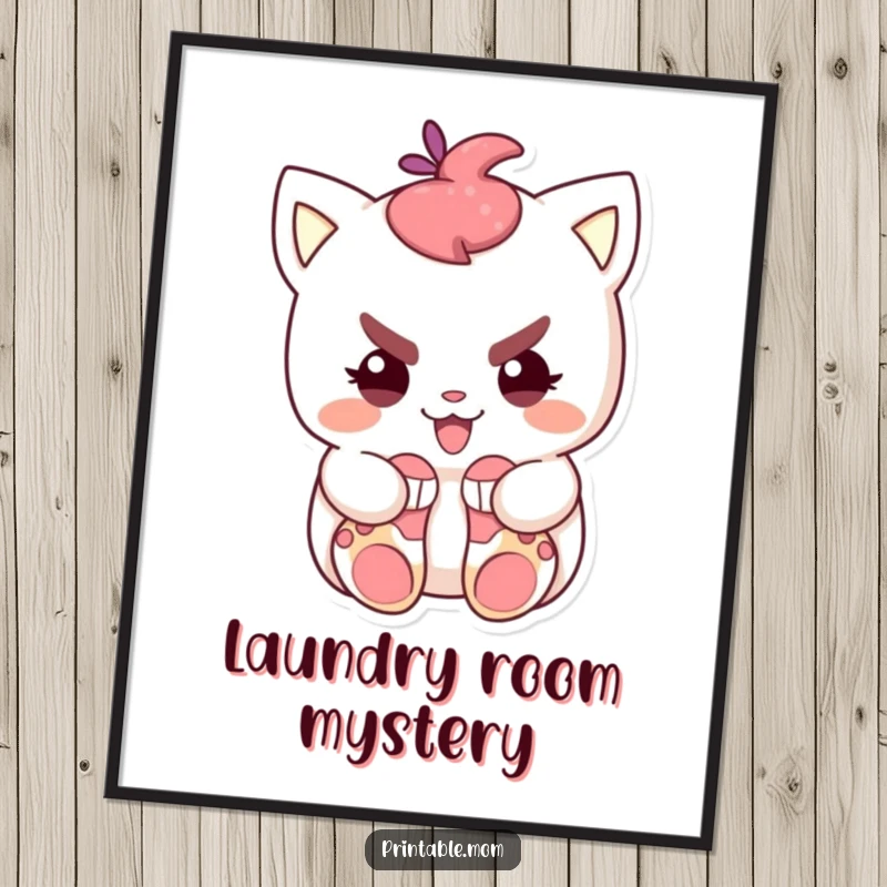 Funny poster illustrating a mischievous character with a cunning grin, tucking away small socks, a humorous and whimsical art piece.