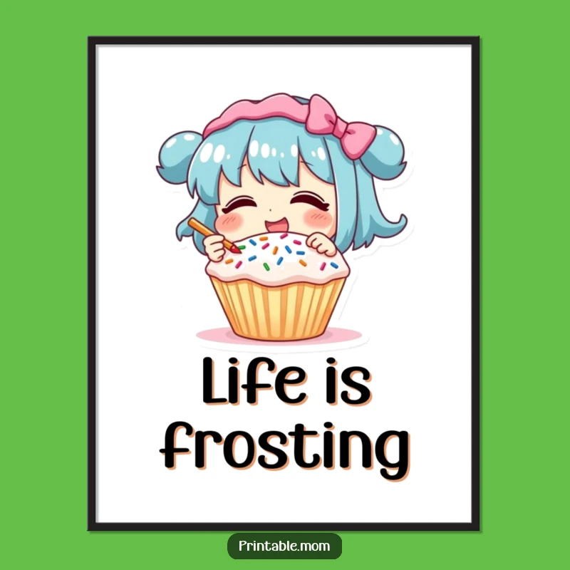 Funny Poster: Giggling Cupcake Decorator Art, Sweet Wall Decor Gift