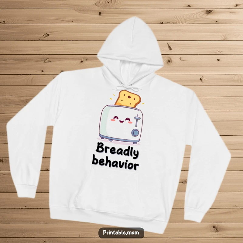 Funny hoodie featuring a smiling toaster with toast dramatically popping out in surprise, perfect for breakfast lovers.