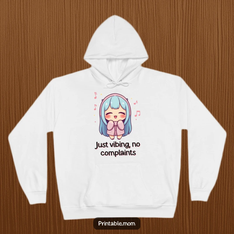 Funny Mom Hoodie: Depicts a mom peacefully humming with eyes closed, radiating contentment and humor.