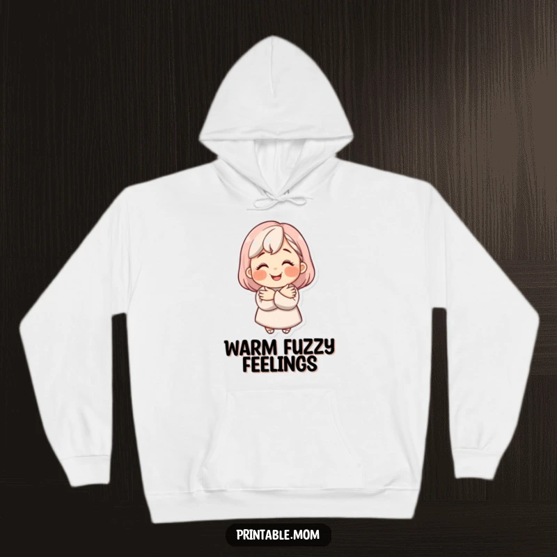 Funny mom character with a bright smile shares a warm hug on this cozy and comforting hoodie.