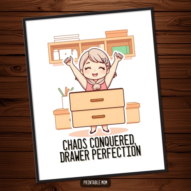 Funny Free Printable Wall Art Mom: A mom proudly showcases a flawlessly organized drawer, a testament to her excellent organizational skills.