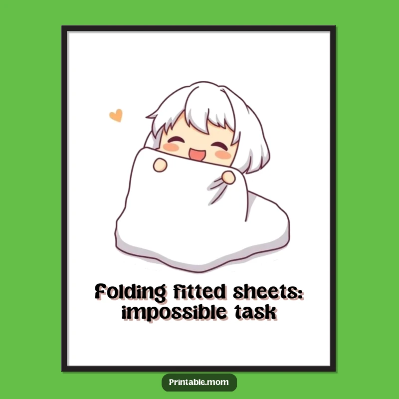 Funny Free Printable Wall Art: Fitted Sheet Folding Humor, Quirky Decor