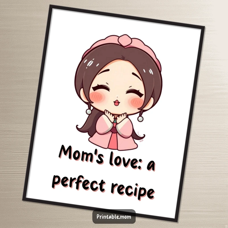 Funny Free Printable Wall Art: Mom with Rosy Cheeks Happily Blowing a Kiss