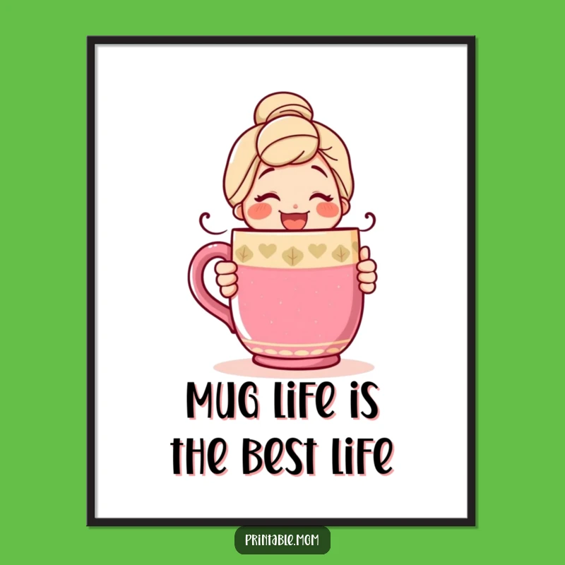 Funny Free Printable Wall Art: Hugging Mom with Mug for Cozy Downloadable Decor!