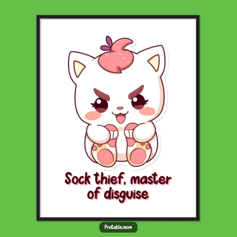Free Printable Wall Art: Mischievous Sock Hider, Funny Downloadable Decor for Quirky Spaces