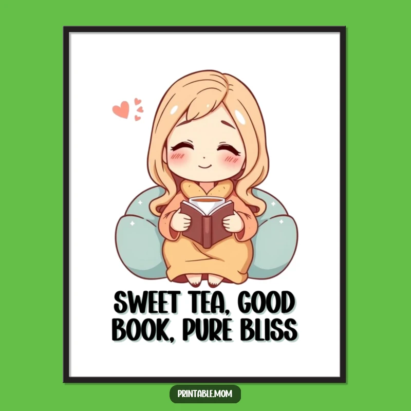 Free Printable Mom's Relaxation Wall Art - Cozy Book & Tea Decor