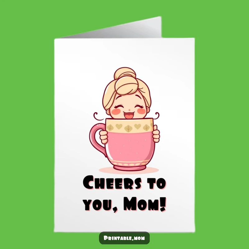 Free Printable Birthday Card: Hugging Mom with Mug for a Cozy Downloadable Gift!