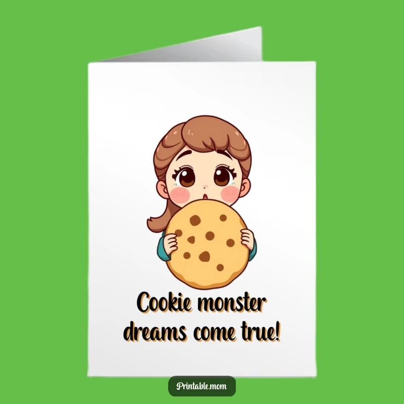 Free Printable Birthday Card: Surprised Mom Giant Cookie Funny Downloadable Gift