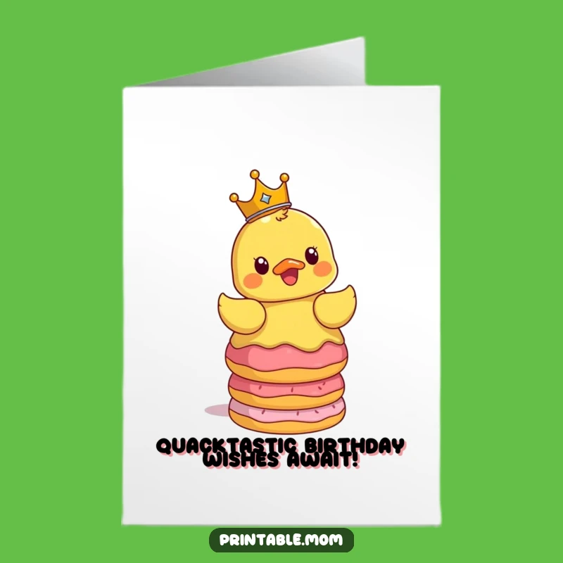 Free Printable Birthday Card: Surprised Ducky Crowned Donuts Funny Downloadable Gift