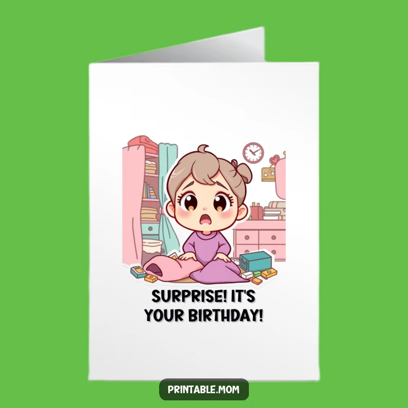 Free Printable Birthday Card: Surprised Mom Messy Room Humor - Downloadable