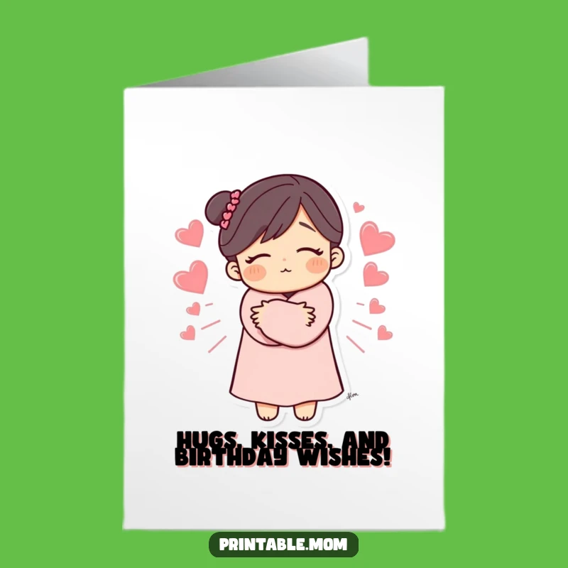 Funny Free Printable Birthday Card: Mom Hugs & Hearts, Downloadable Joyful Gift